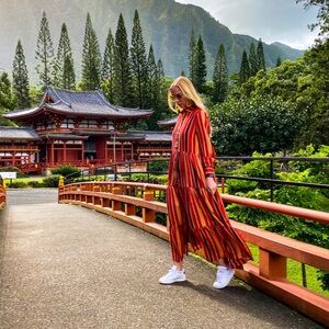 Striped Red and Orange Maxi Dress